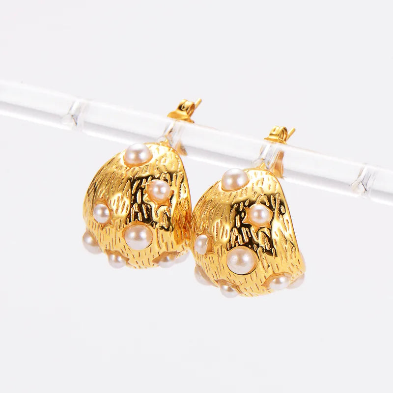 1 Pair Retro Simple Style Oval Plating Inlay 304 Stainless Steel Pearl 18K Gold Plated Ear Studs