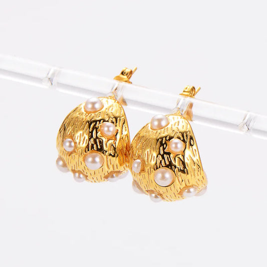 1 Pair Retro Simple Style Oval Plating Inlay 304 Stainless Steel Pearl 18K Gold Plated Ear Studs