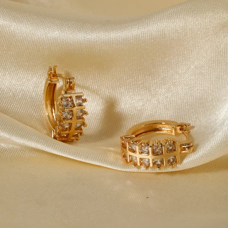 1 Pair Simple Style Classic Style Solid Color Plating Inlay Copper Zircon K Gold Plated Earrings