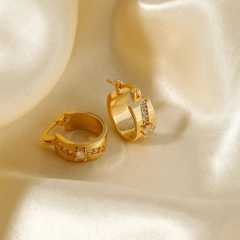 1 Pair Simple Style Classic Style Solid Color Plating Inlay Copper Zircon K Gold Plated Earring