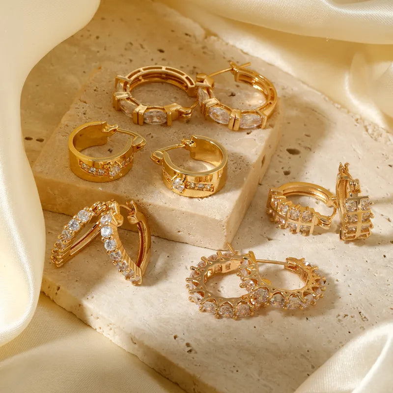 1 Pair Simple Style Classic Style Solid Color Plating Inlay Copper Zircon K Gold Plated Earring