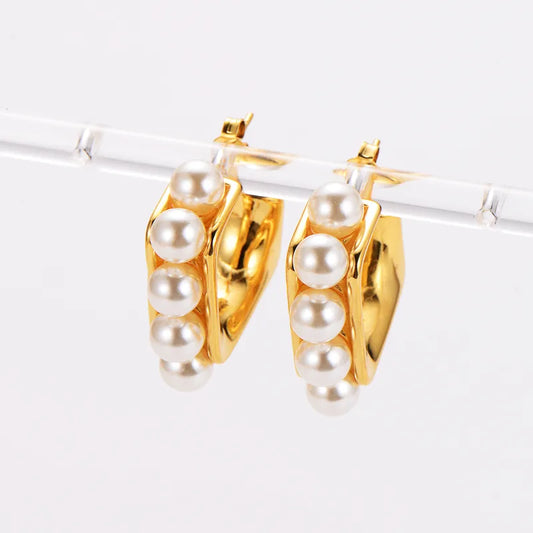1 Pair Simple Style Square Plating Inlay 304 Stainless Steel Pearl 18K Gold Plated Ear Studs