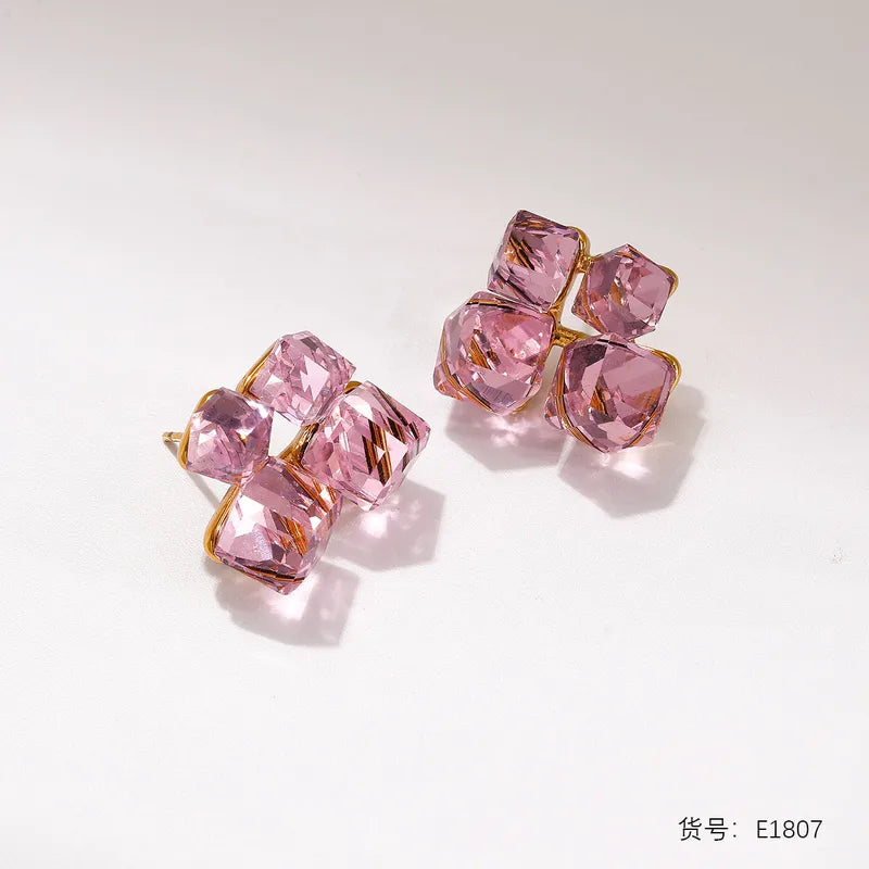 1 Pair Stainless Steel Earrings With Inlaid Diamonds, Light Luxury High-End Niche Style Earrings, Gold-Plated Earrings For Women, Titanium Steel