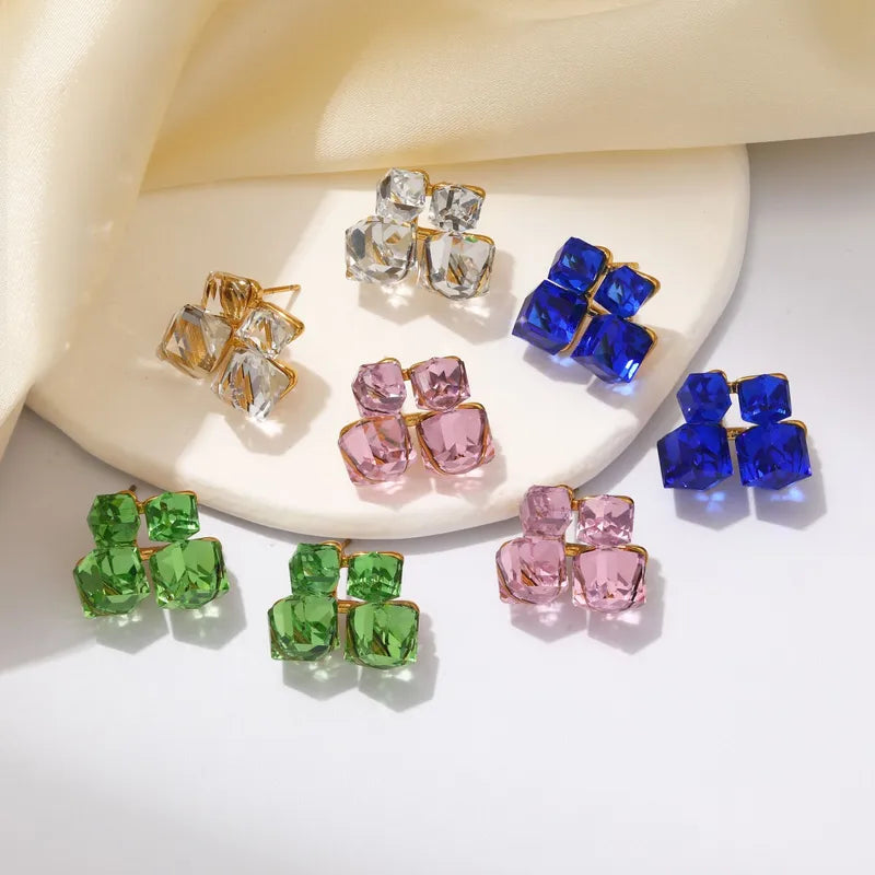 1 Pair Stainless Steel Earrings With Inlaid Diamonds, Light Luxury High-End Niche Style Earrings, Gold-Plated Earrings For Women, Titanium Steel