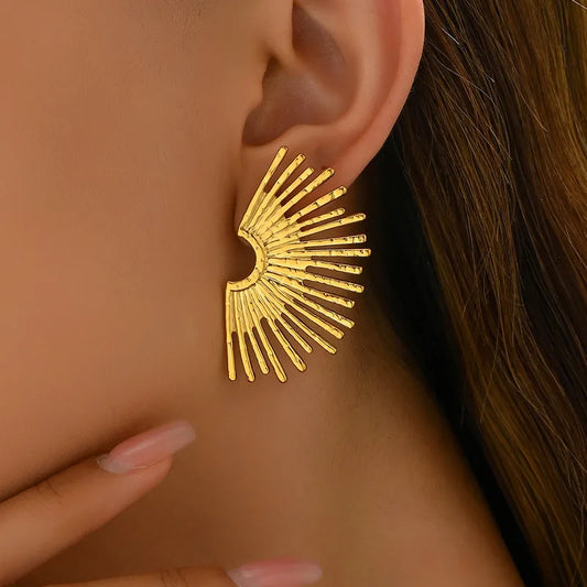 1 Pair Vacation Classic Style Round Sector Lines Plating 304 Stainless Steel 18K Gold Plated Backs Drop Earrings