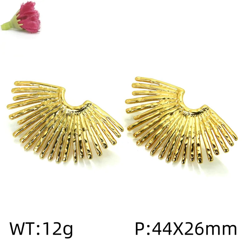 1 Pair Vacation Classic Style Round Sector Lines Plating 304 Stainless Steel 18K Gold Plated Backs Drop Earrings
