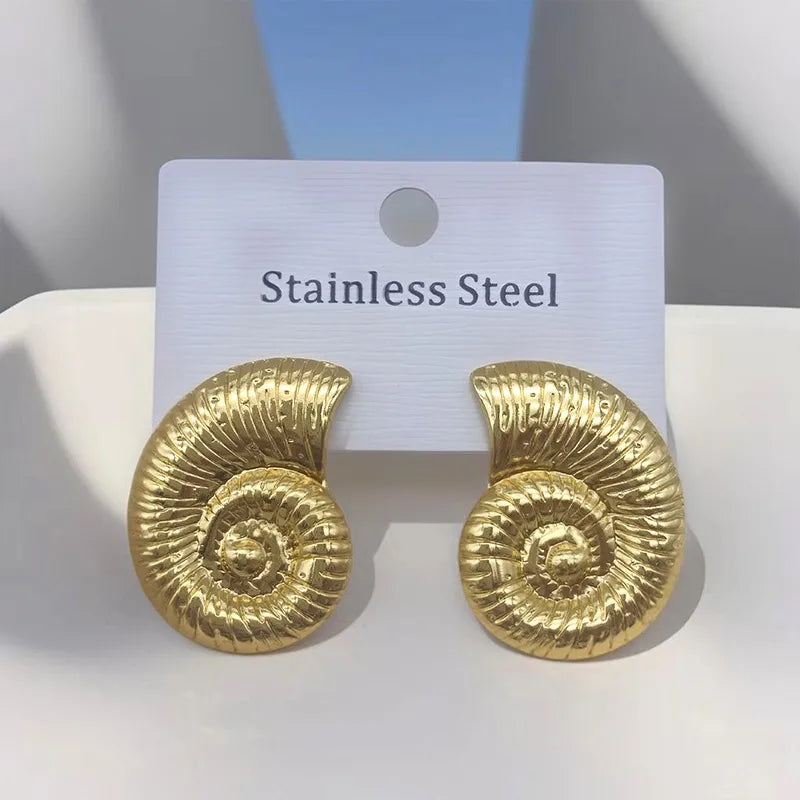 1 Pair Vacation Classic Style Round Spiral Plating 304 Stainless Steel 18K Gold Plated Backs Ear Studs