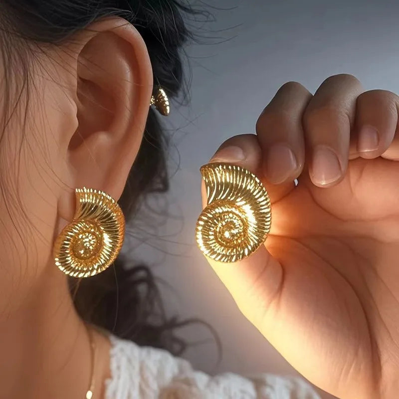 1 Pair Vacation Classic Style Round Spiral Plating 304 Stainless Steel 18K Gold Plated Backs Ear Studs
