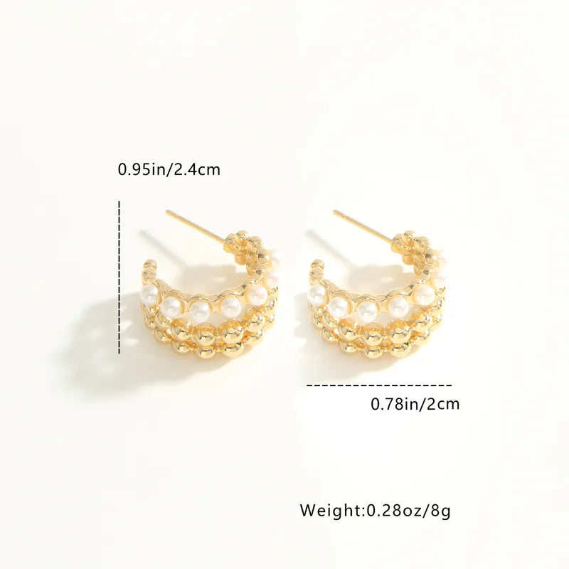1 Pair Vintage Pearl Beaded C-shaped Earrings Light Luxury Multi-layer Beaded Design Daily Commuting Vintage Style Exquisite Elegant Eye-catching Ear Accessories