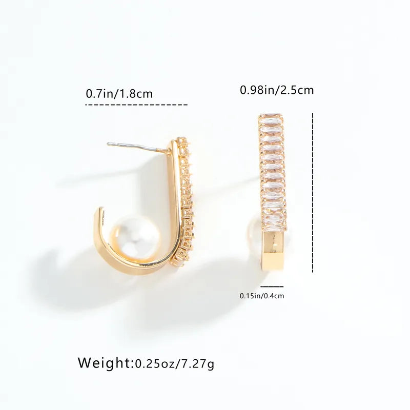 1 Pair Vintage Pearl Inlaid Diamond Arc Earrings Light Luxury Dual Element Design Formal Occasion Retro Style Elegant Eye-catching Ear Accessories