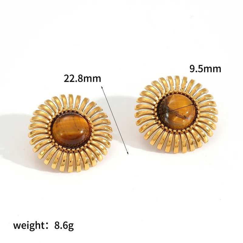1 Pair Vintage Style Geometric Plating 304 Stainless Steel Artificial Pearls Natural Stone 18K Gold Plated Ear Studs