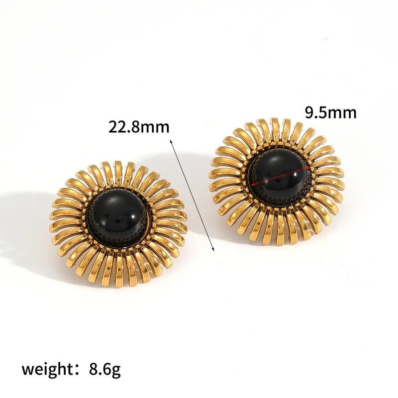 1 Pair Vintage Style Geometric Plating 304 Stainless Steel Artificial Pearls Natural Stone 18K Gold Plated Ear Studs