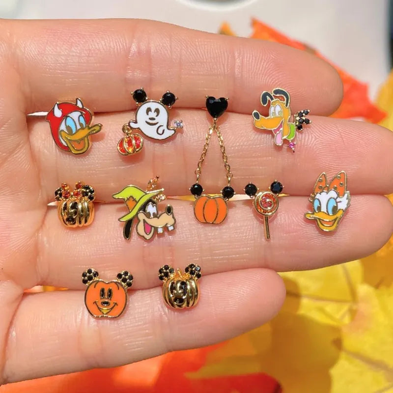 1 Set Halloween IG Style Pumpkin Ghost Bow Knot Plating Copper Zircon Ear Studs