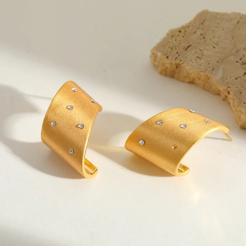 14K Gold Plated Silver Plated Irregular Geometric Pattern Zircon Inlaid Casual Elegant Luxurious Copper Women's Earrings