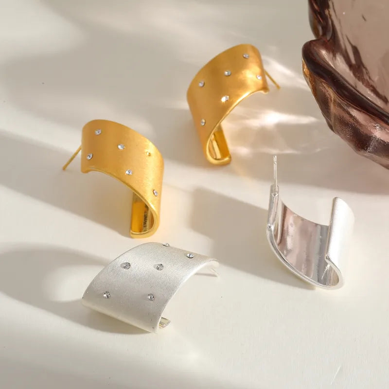 14K Gold Plated Silver Plated Irregular Geometric Pattern Zircon Inlaid Casual Elegant Luxurious Copper Women's Earrings