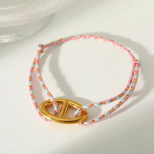 Vacuum Plating (In Furnace) 304 Stainless Steel No Inlay Material Plated 18K Real Gold  Handmade Chain Bracelet For Women