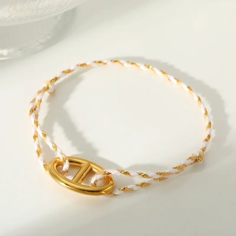 Vacuum Plating (In Furnace) 304 Stainless Steel No Inlay Material Plated 18K Real Gold  Handmade Chain Bracelet For Women