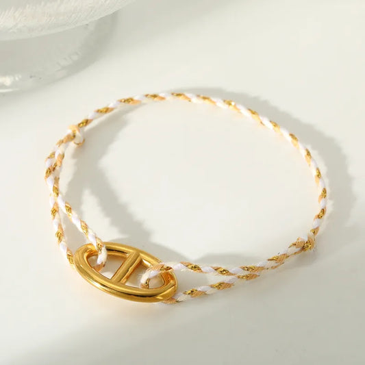 Vacuum Plating (In Furnace) 304 Stainless Steel No Inlay Material Plated 18K Real Gold  Handmade Chain Bracelet For Women