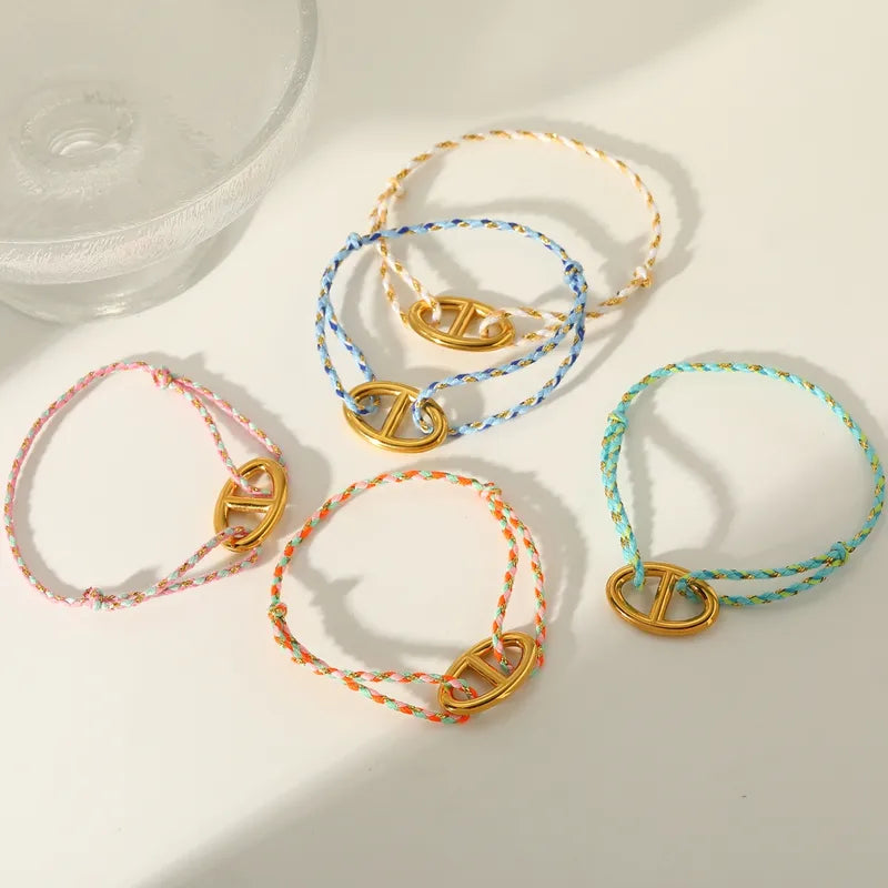 Vacuum Plating (In Furnace) 304 Stainless Steel No Inlay Material Plated 18K Real Gold  Handmade Chain Bracelet For Women