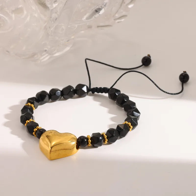 18K Gold Plated 303 Stainless Steel Vacuum Electroplating (In Furnace) Heart-shaped Box Chain/Square Pearl Chain Pure Rope Bracelet For Women Valentine's Day