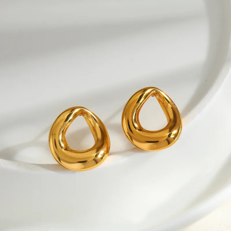 18K Gold Plated 304 Stainless Steel Vacuum Electroplating (In Furnace) Artificial Pearl Irregular Geometric Minimalist Style Earrings