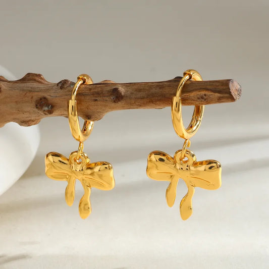 18K Gold Plated 304 Stainless Steel Vacuum Electroplating (In Furnace) Cross Sun Bow Electroplating Casual Simple Style Earrings For Women Daily