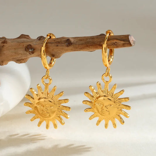 18K Gold Plated 304 Stainless Steel Vacuum Electroplating (In Furnace) Cross Sun Bow Electroplating Casual Simple Style Earrings For Women Daily