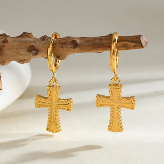 18K Gold Plated 304 Stainless Steel Vacuum Electroplating (In Furnace) Cross Sun Bow Electroplating Casual Simple Style Earrings For Women Daily