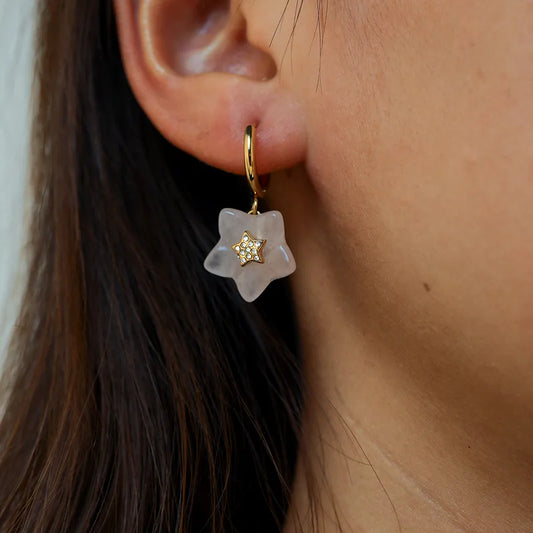 18K Gold Plated 304 Stainless Steel Vacuum Electroplating (In Furnace) Crystal Star Handmade Earrings For Women's Birthday Party