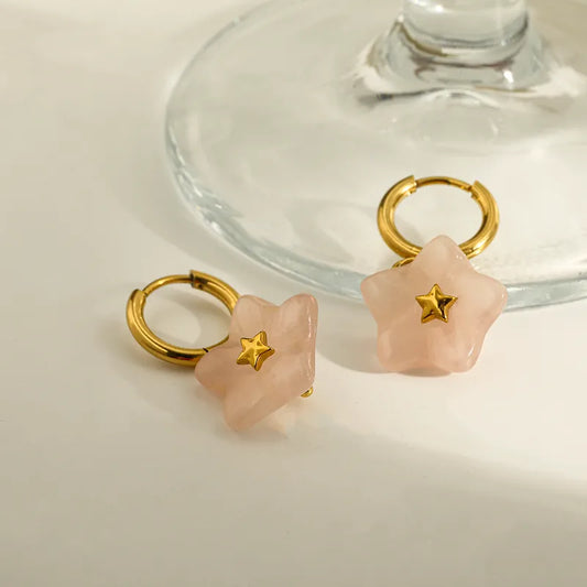 18K Gold Plated 304 Stainless Steel Vacuum Electroplating (In Furnace) Crystal Star Handmade Earrings For Women's Birthday Party