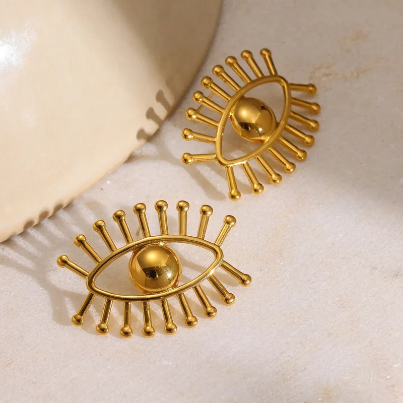 18K Gold Plated 304 Stainless Steel Vacuum Electroplating (In Furnace) Eye Stud Earrings For Women