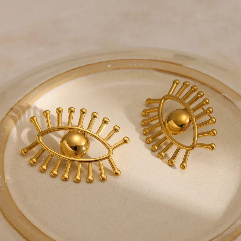 18K Gold Plated 304 Stainless Steel Vacuum Electroplating (In Furnace) Eye Stud Earrings For Women
