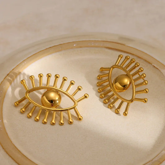 18K Gold Plated 304 Stainless Steel Vacuum Electroplating (In Furnace) Eye Stud Earrings For Women