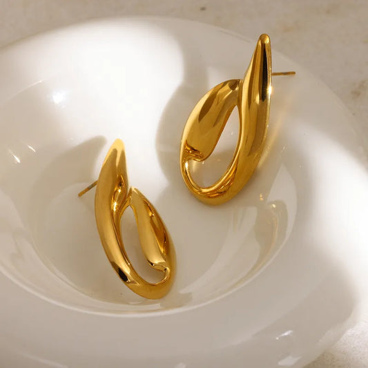 18K Gold Plated 304 Stainless Steel Vacuum Electroplating (In Furnace) Irregular Geometric Electroplated Earrings
