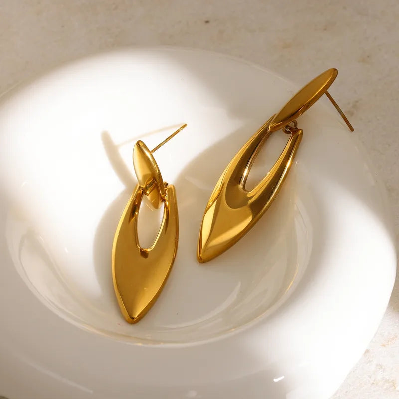 18K Gold Plated 304 Stainless Steel Vacuum Electroplating (In Furnace) Irregular Geometric Electroplated Earrings