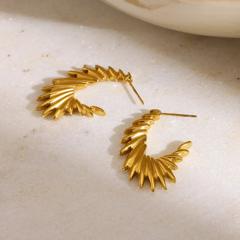 18K Gold Plated 304 Stainless Steel Vacuum Electroplating (In Furnace) Irregular Geometric Minimalist Style Earrings