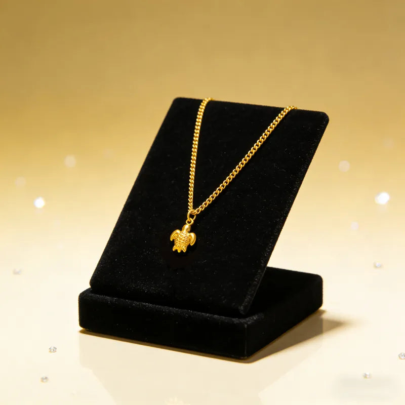 18K Gold Plated 304 Stainless Steel Vacuum Electroplating (In Furnace) Ocean Element Small Turtle Hypoallergenic Casual Cable Chain/Cross Chain/O Chain Necklace For Women