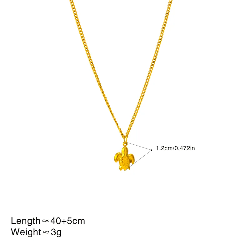 18K Gold Plated 304 Stainless Steel Vacuum Electroplating (In Furnace) Ocean Element Small Turtle Hypoallergenic Casual Cable Chain/Cross Chain/O Chain Necklace For Women