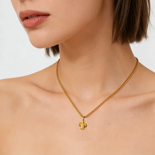 18K Gold Plated 304 Stainless Steel Vacuum Electroplating (In Furnace) Ocean Element Small Turtle Hypoallergenic Casual Cable Chain/Cross Chain/O Chain Necklace For Women