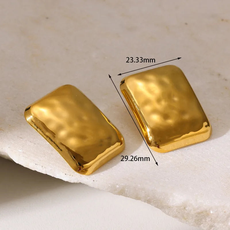 18K Gold Plated 304 Stainless Steel Vacuum Electroplating (In Furnace) Rectangular Simple Style Earrings For Women