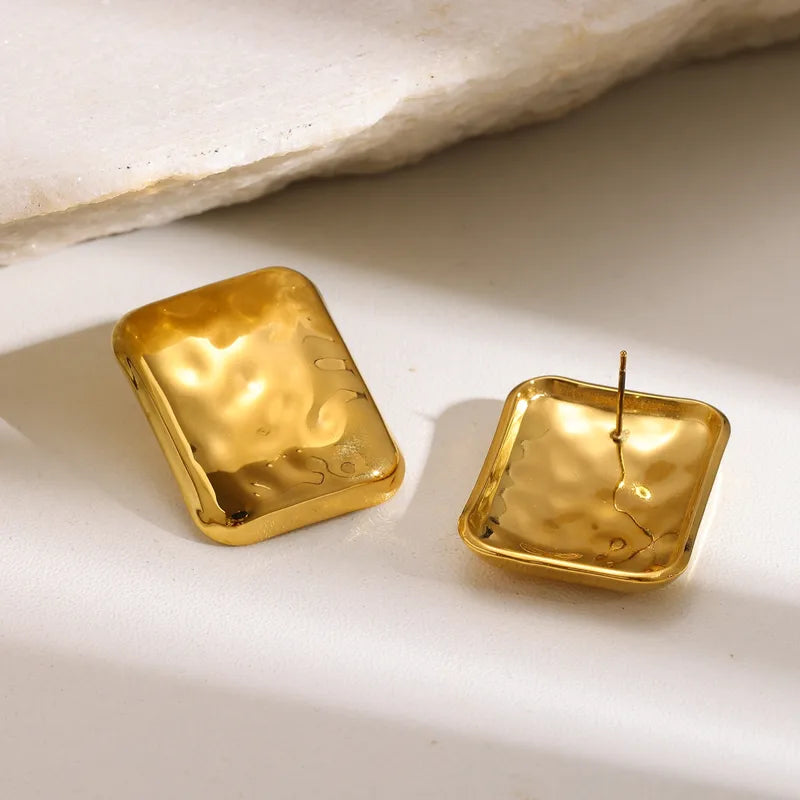 18K Gold Plated 304 Stainless Steel Vacuum Electroplating (In Furnace) Rectangular Simple Style Earrings For Women