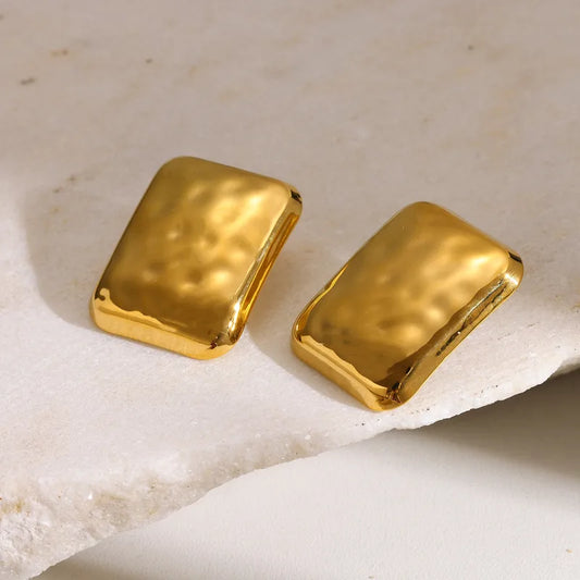 18K Gold Plated 304 Stainless Steel Vacuum Electroplating (In Furnace) Rectangular Simple Style Earrings For Women
