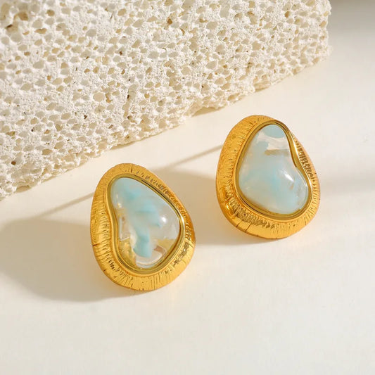 18K Gold Plated 304 Stainless Steel Vacuum Electroplating (In Furnace) Resin Irregular Electroplated Earrings