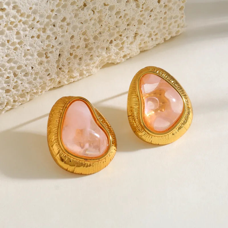 18K Gold Plated 304 Stainless Steel Vacuum Electroplating (In Furnace) Resin Irregular Electroplated Earrings