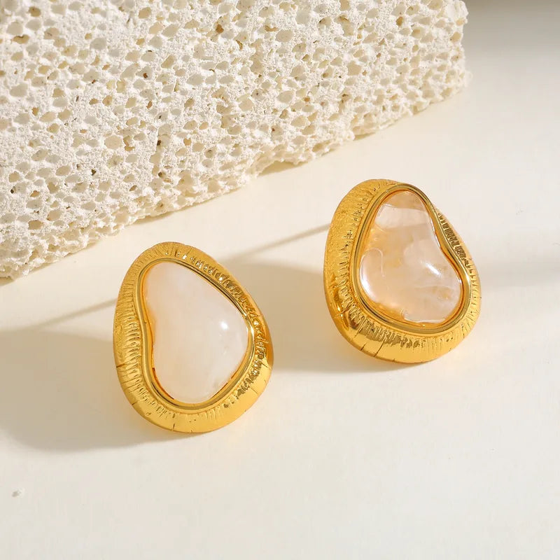 18K Gold Plated 304 Stainless Steel Vacuum Electroplating (In Furnace) Resin Irregular Electroplated Earrings