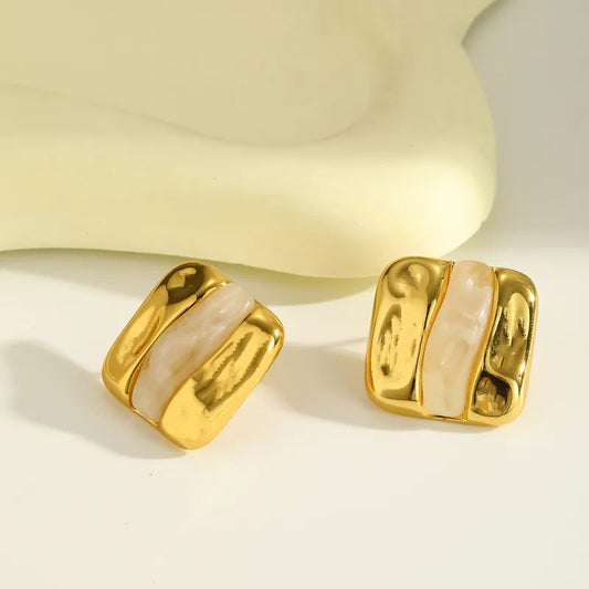 18K Gold Plated 304 Stainless Steel Vacuum Electroplating (In Furnace) Resin Square Earrings For Women