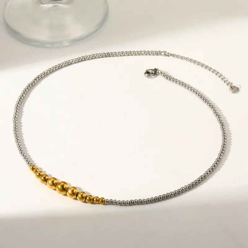 18K Gold Plated 304 Stainless Steel Vacuum Electroplating (In Furnace) Round Beaded Chain Necklace For Women