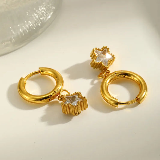 18K Gold Plated 304 Stainless Steel Vacuum Electroplating (In Furnace) Zircon Round Square Star Electroplating Simple Style Earrings For Women