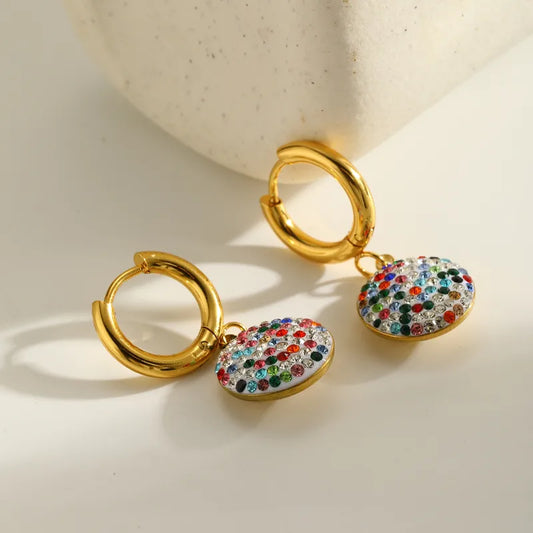 18K Gold Plated 304 Stainless Steel Vacuum Electroplating (In Furnace) Zircon Round Water Drop Heart-shaped Earrings