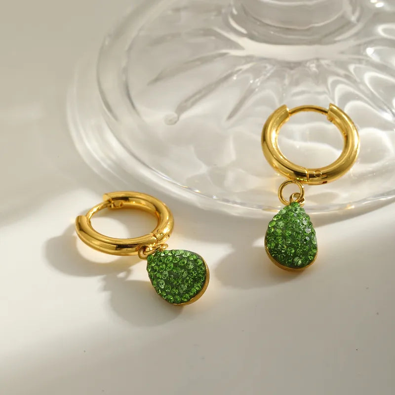 18K Gold Plated 304 Stainless Steel Vacuum Electroplating (In Furnace) Zircon Round Water Drop Heart-shaped Earrings For Women Valentine's Day